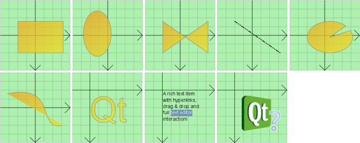 Various shapes and graphics on a grid