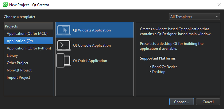 Qt Creator New Project dialog