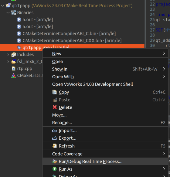 Select Run/Debug Real Time Process