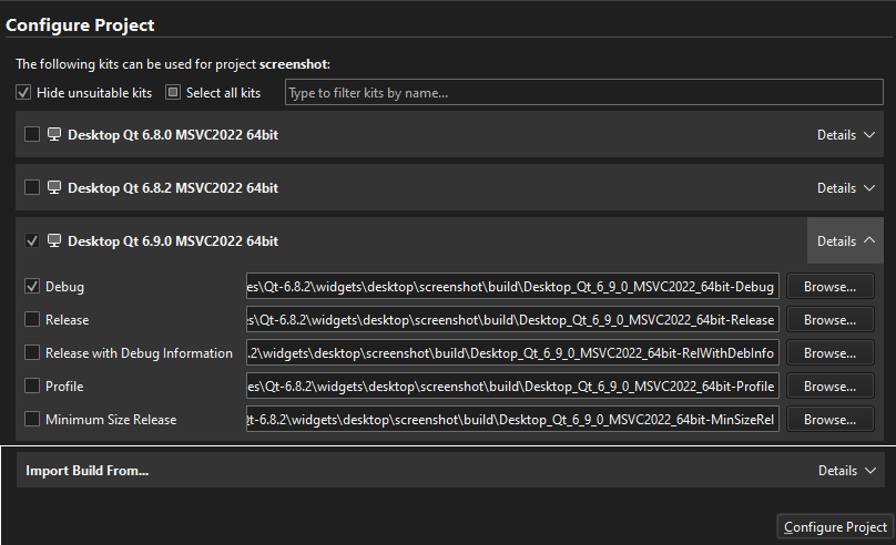 Configure Project view