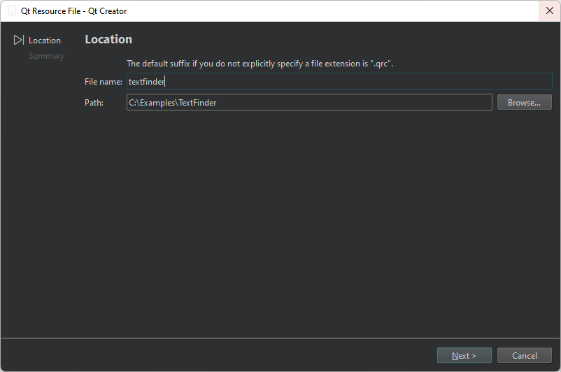 Choose the Location dialog
