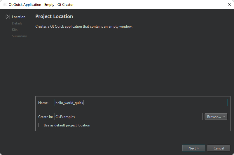 Project Location dialog