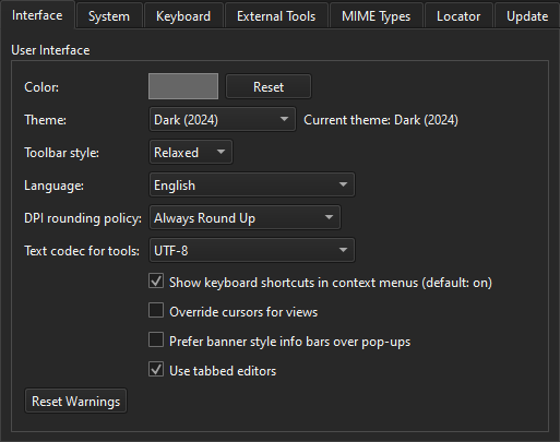 Interface tab in Environment preferences