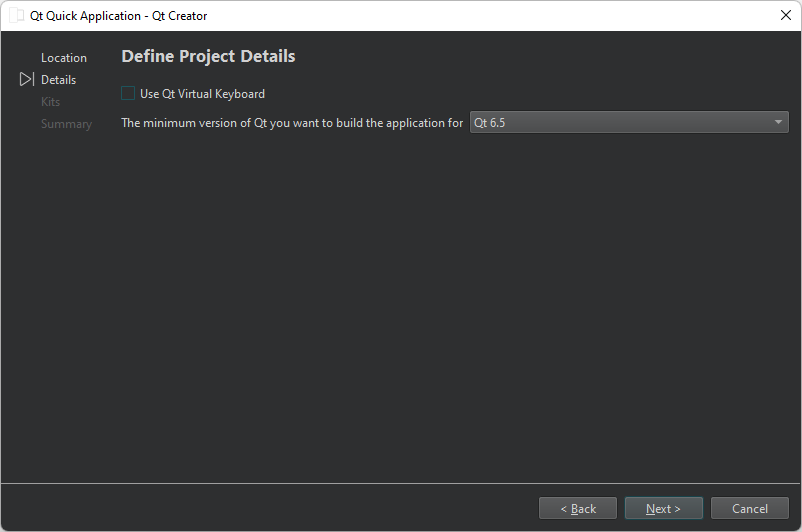 Define Project Details dialog