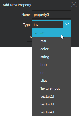 Selecting the Type for the property in the Add New Property dialog.