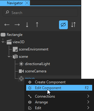Selecting Edit Component from the context menu in the Navigator view.