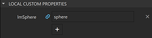 The custom property set to sphere in the Local Custom Tab in the Properties view.