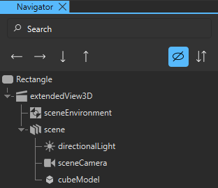 The ExtendedSceneEnvironment in the Navigator view.