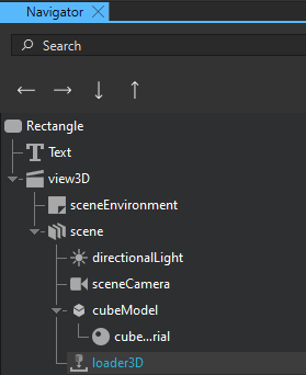 The loader3D component in the Navigator view.