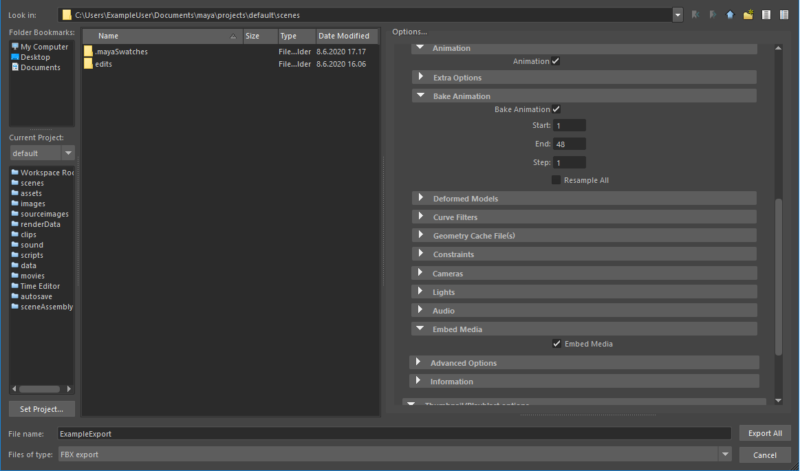 More export options in Maya