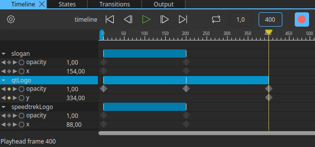 Set the new opacity and Y position for qtLogo.