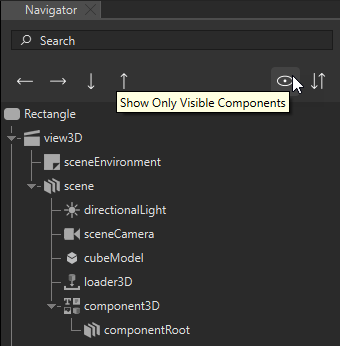 Toggling component visibility in the Navigator view.
