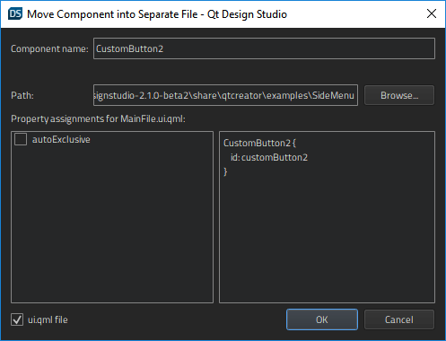 The Move Component into Separate File dialog.