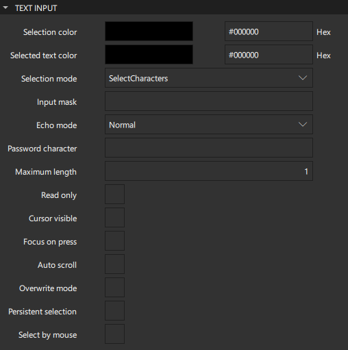Text input field properties