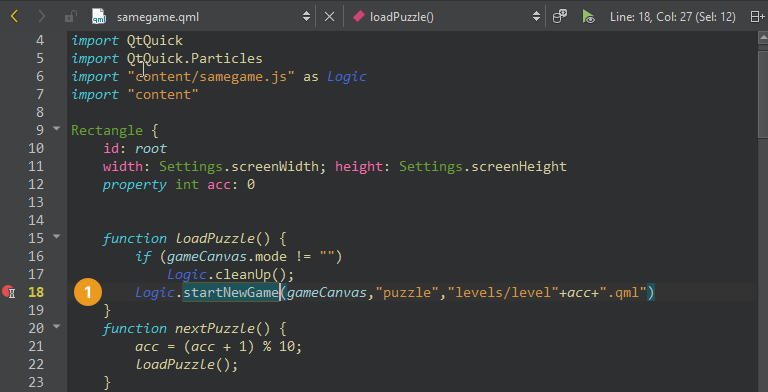 Breakpoint in the code editor