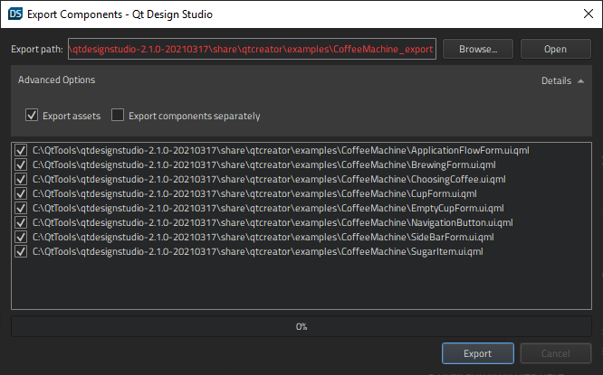 Export Components dialog