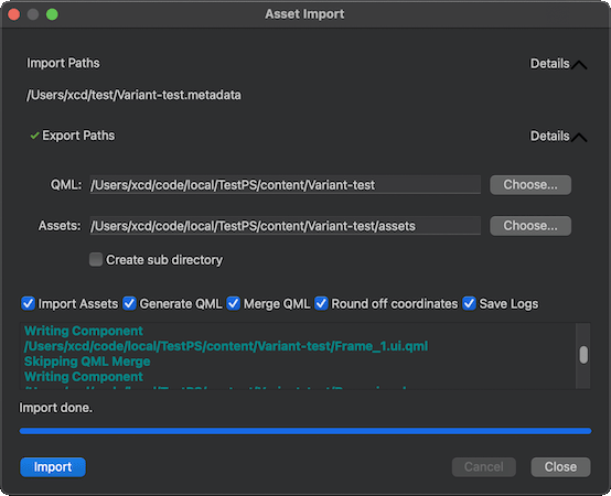 Asset Import dialog