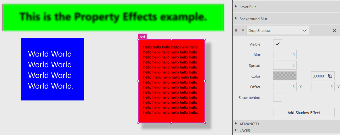 Drop Shadow Effects in Properties view