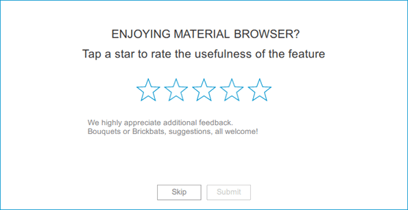 User feedback pop-up survey for Material Browser