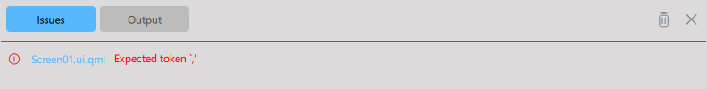 Example issue notification in the Output view.