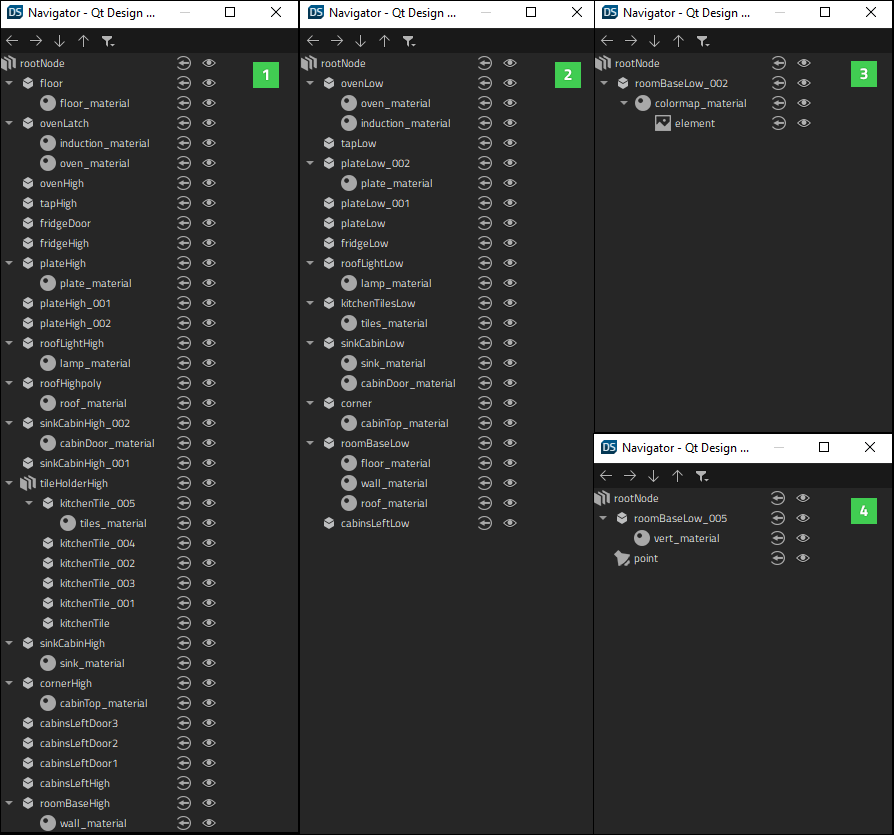 Navigators for the four scenes in the Optimal 3D Scene.