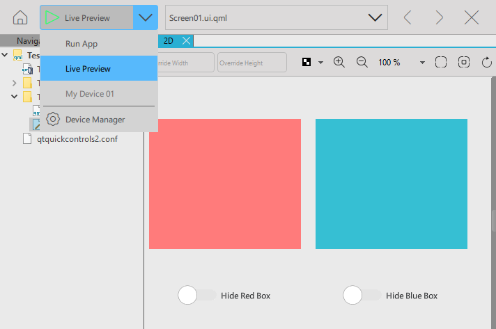 Selecting Live Preview in the run dropdown menu.