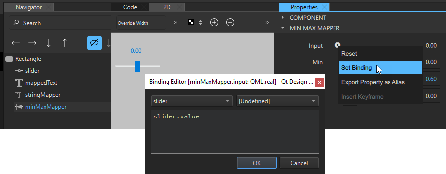 Binding slider value property to string mapper
