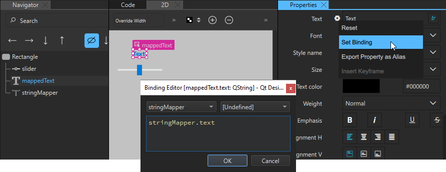 Binding text property value to string mapper