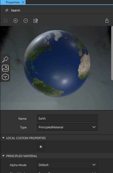 Material properties in the Properties view.