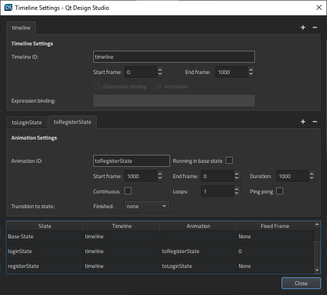 Timeline Settings dialog