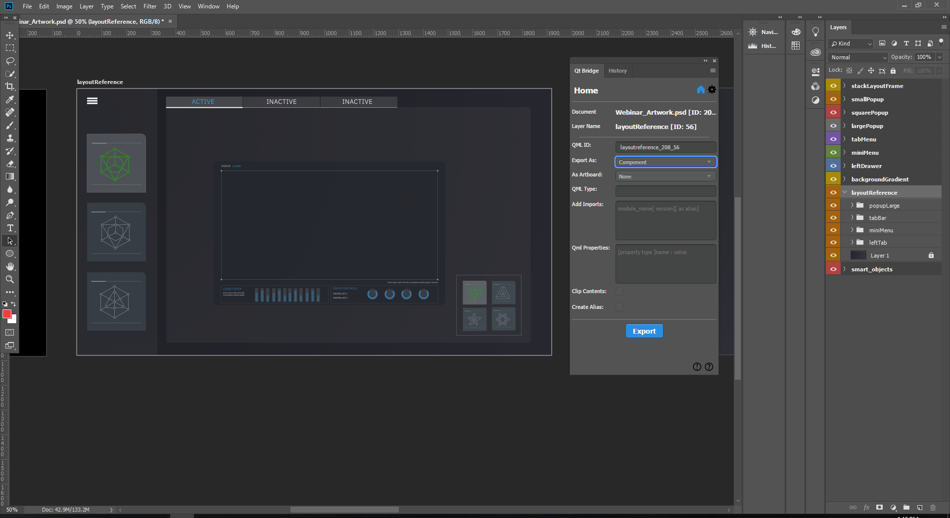 Settings for exporting stackLayout artboard