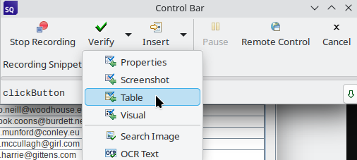 "Inserting a table verification point"