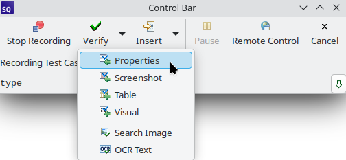 Verify Properties from Control Bar