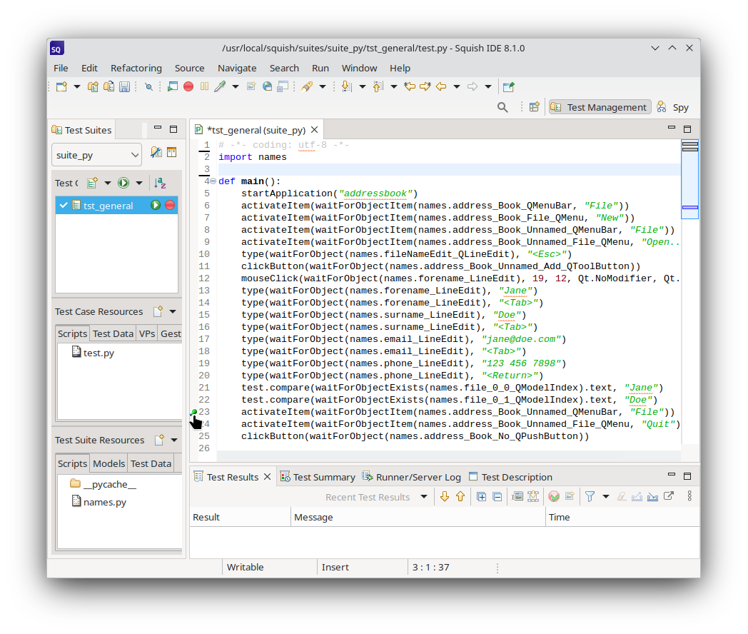 "The tst_general test case with a breakpoint"