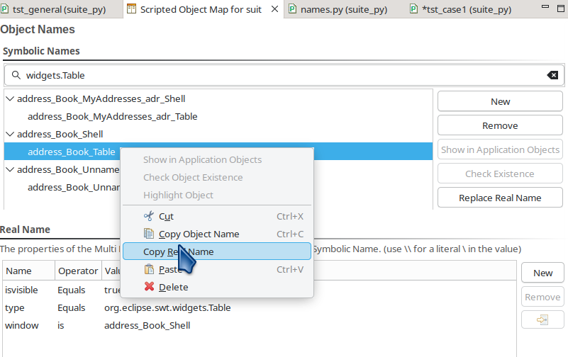 Searching for widgets.Table in the Object Map