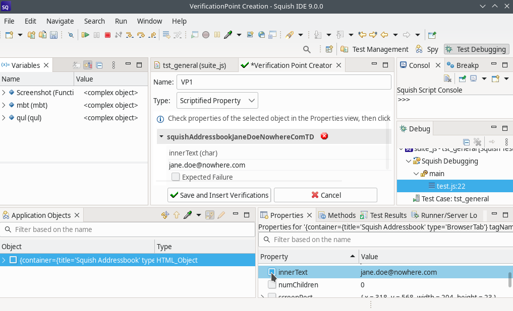 VP Creator after a property has been checked for verification