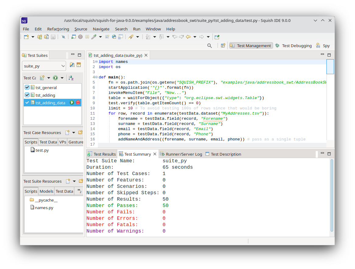 Squish after a successful data-driven test run