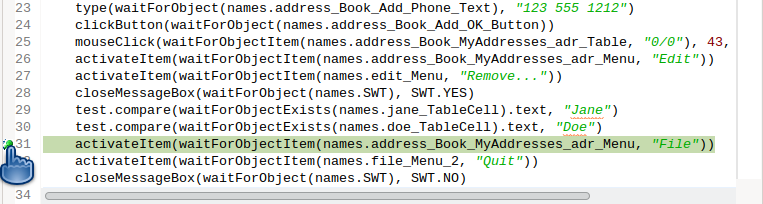 The tst_general test case with a breakpoint