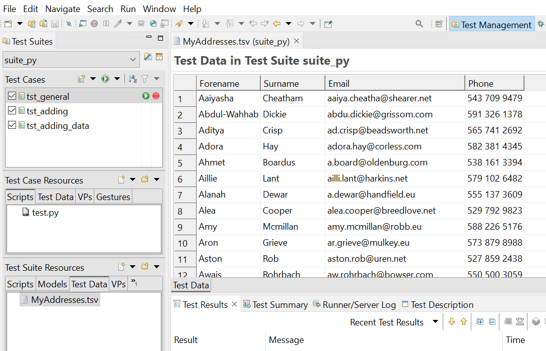 The Test Data Editor