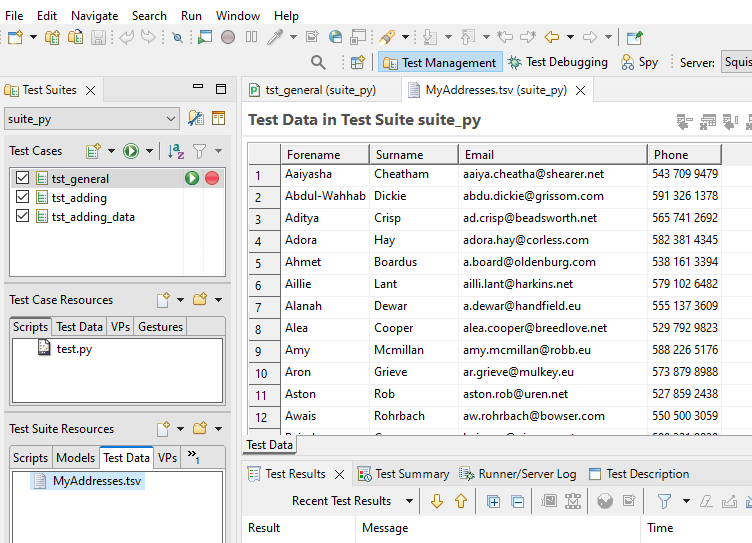 The Test Data Editor
