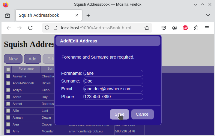 Adding a new Address